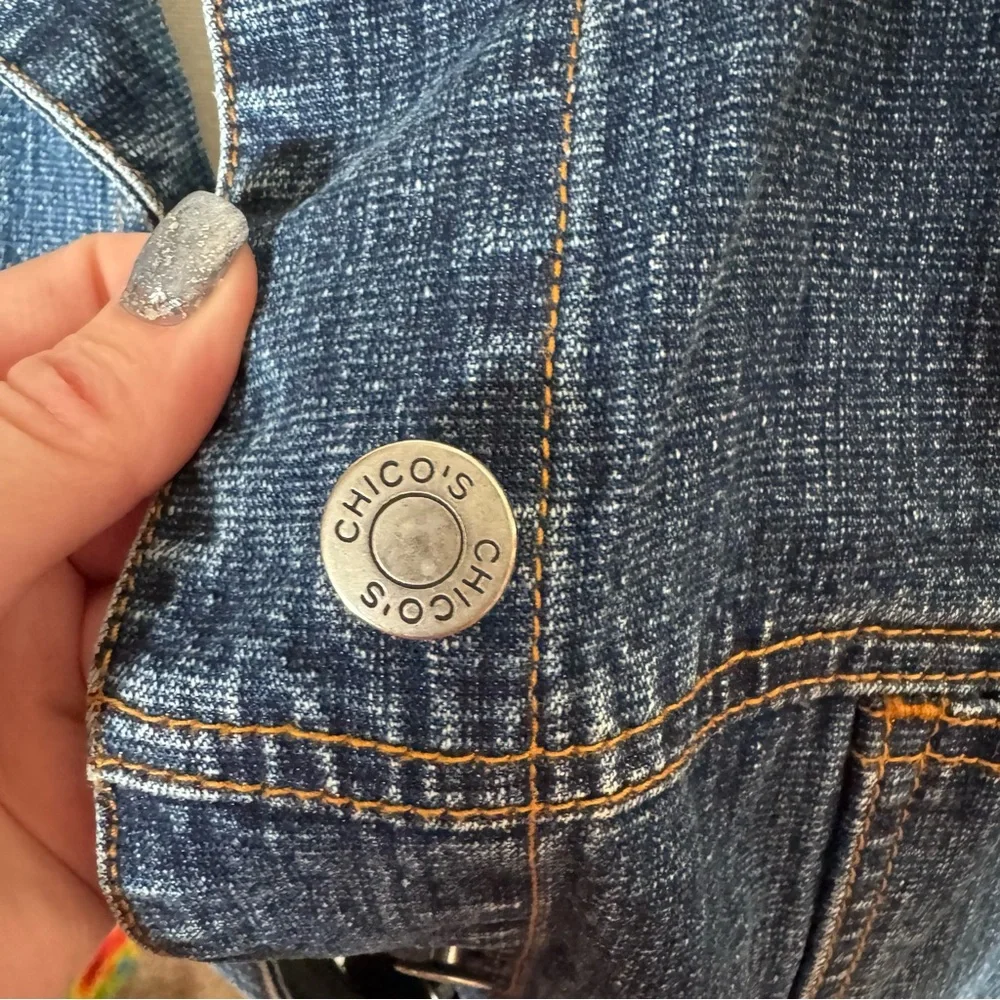 Chico's Dark Wash Blue Denim Button Up Classic Jacket